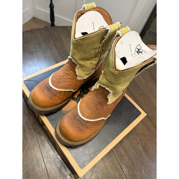 Ariat Womens Fatbaby Saddle Rust Distressed Ostrich Print Kiwi Cowboy Boots 7.5 - Picture 3 of 6